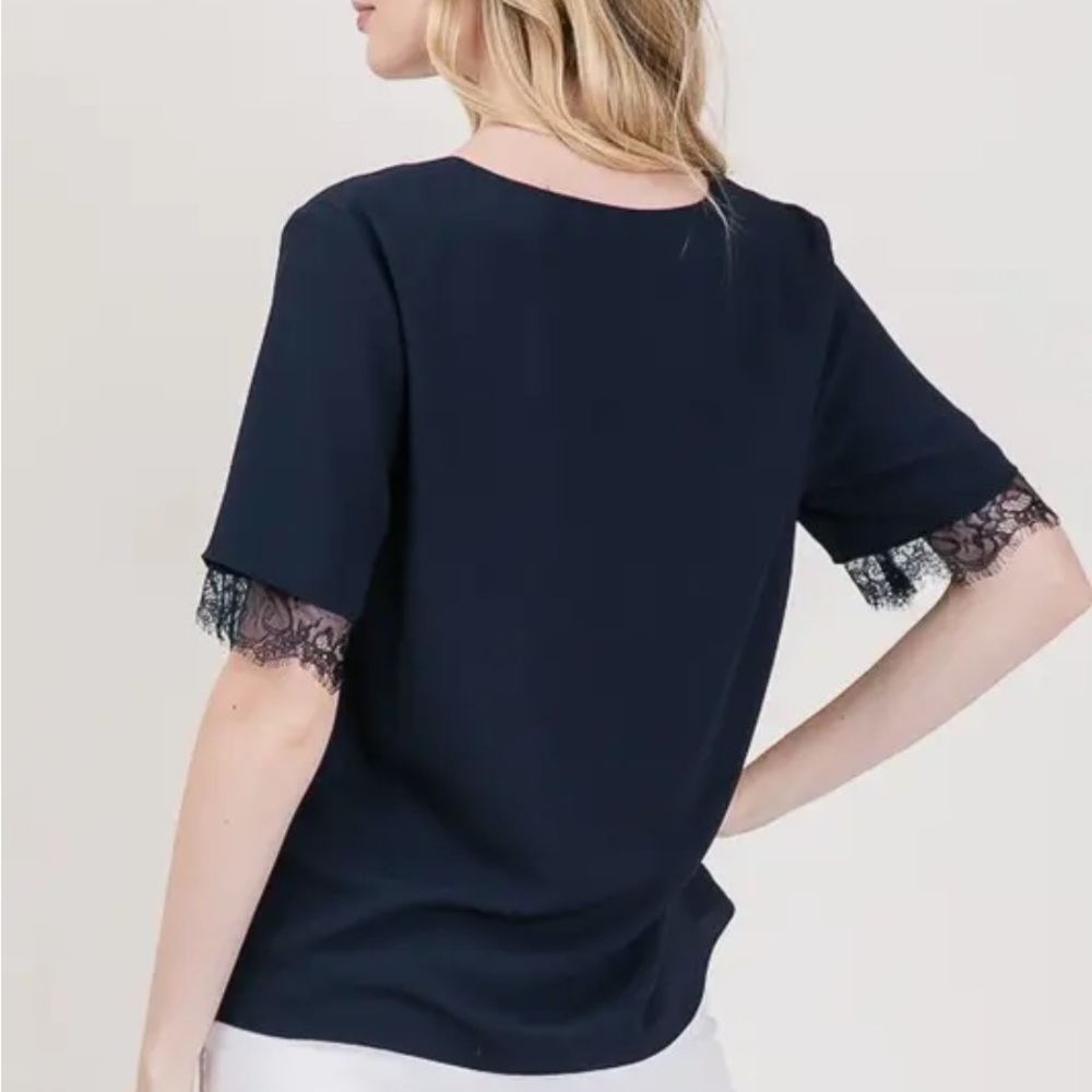 1118.  Navy Blue Lace Trim Top - Picture 4 of 5
